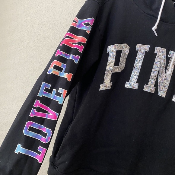 Pink Victoria's Secret Womens Bling Watercolor Hooded Pullover Sweater Size L - Picture 4 of 7
